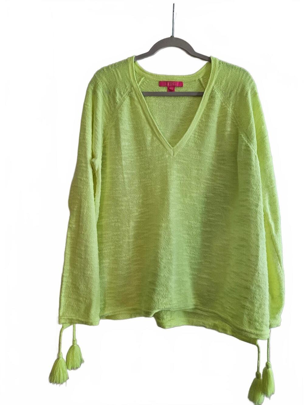 Lilly Pulitzer Women's Jody V-Neck Neon Yellow Pullover Sweater Size XXL
